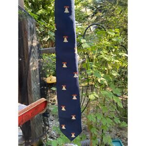 VTG Dark Navy Neck Tie with Embroidered Liberty Bell in tan and red 3 in wide